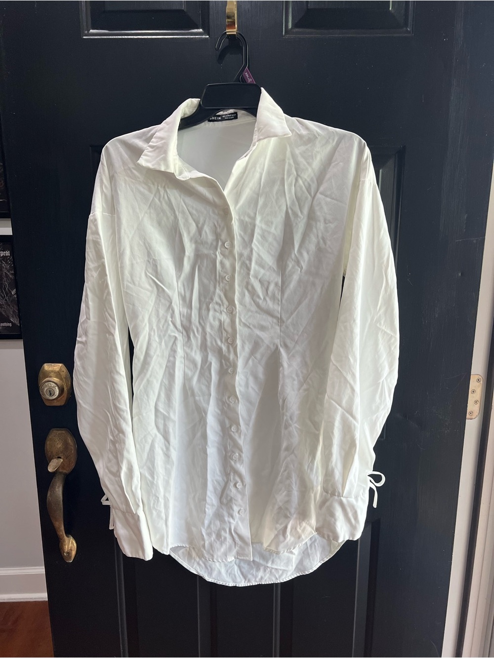 SHEIN White Long Sleeve Button-Down Shirt Dress